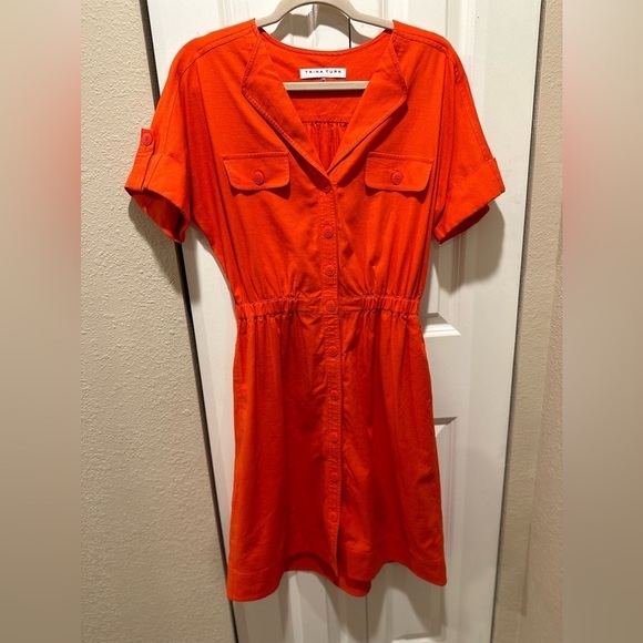 Trina Turk Incandescence High-Low Shirtdress Linen Blend in Torch color,size M - Picture 7 of 11